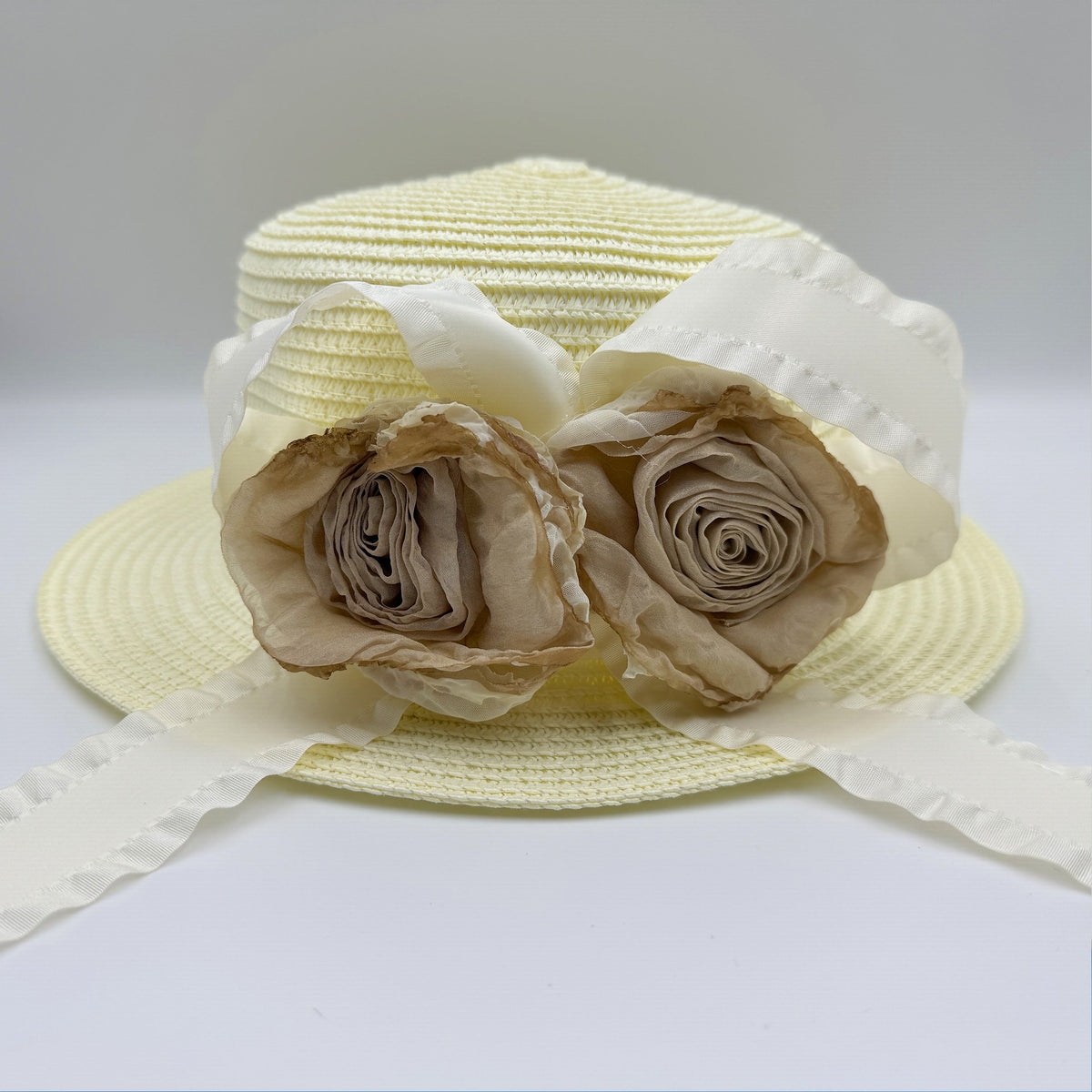 Rose Bow Fabric Straw Fedoras Hat C0794