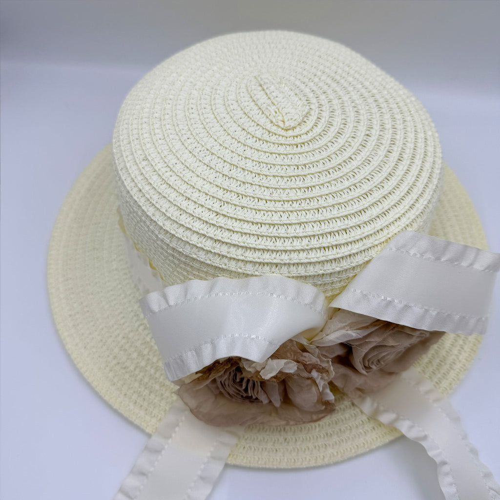Rose Bow Fabric Straw Fedoras Hat C0794