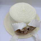 Rose Bow Fabric Straw Fedoras Hat C0794