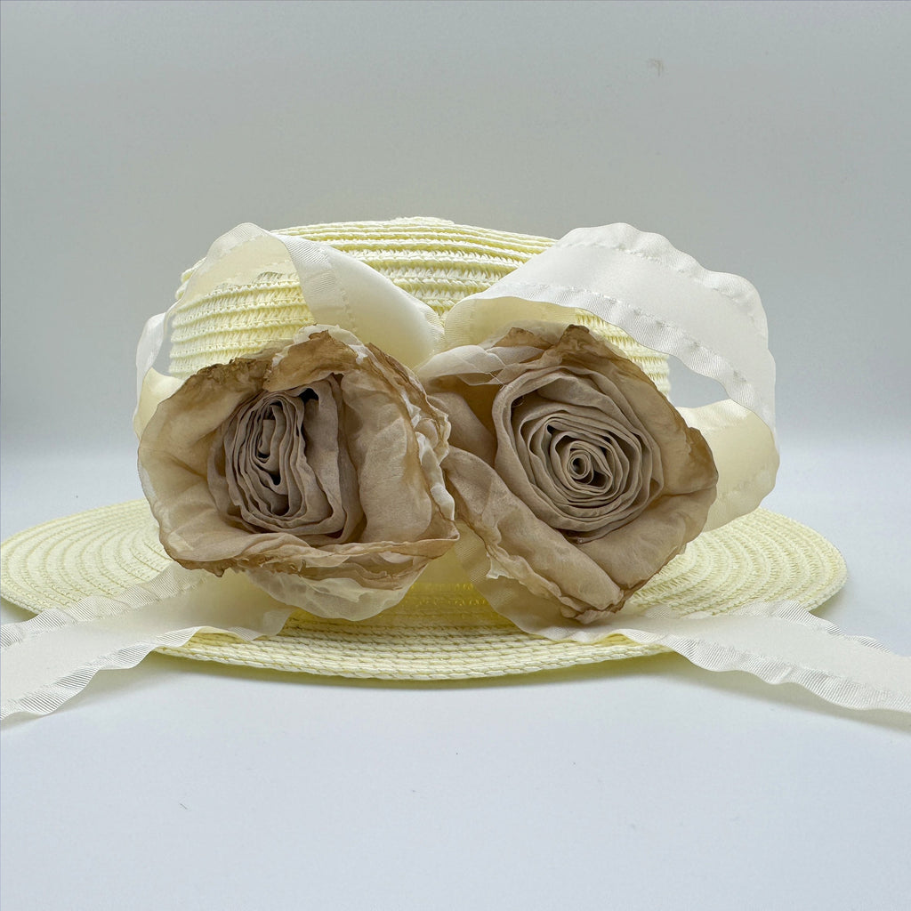 Rose Bow Fabric Straw Fedoras Hat C0794