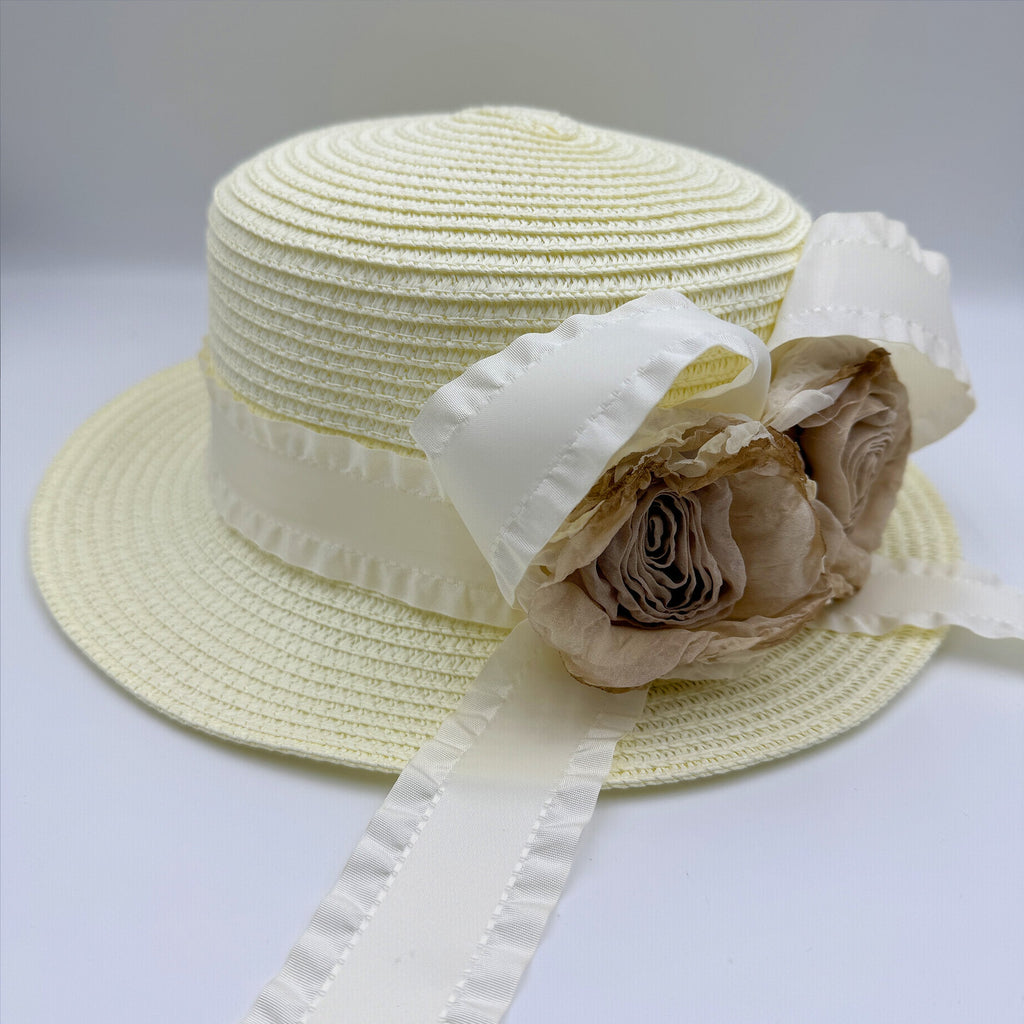 Rose Bow Fabric Straw Fedoras Hat C0794