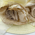 Rose Bow Fabric Straw Fedoras Hat C0794
