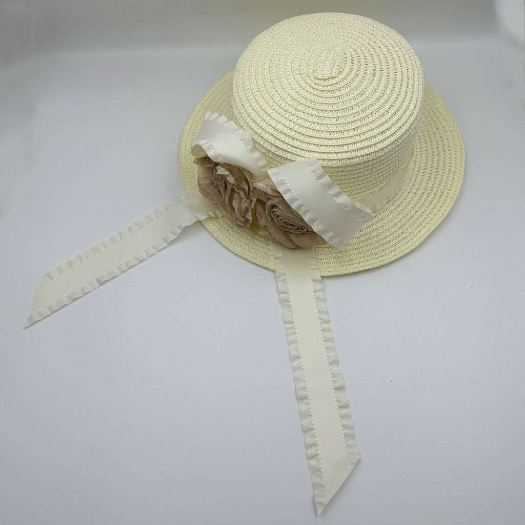 Rose Bow Fabric Straw Fedoras Hat C0794