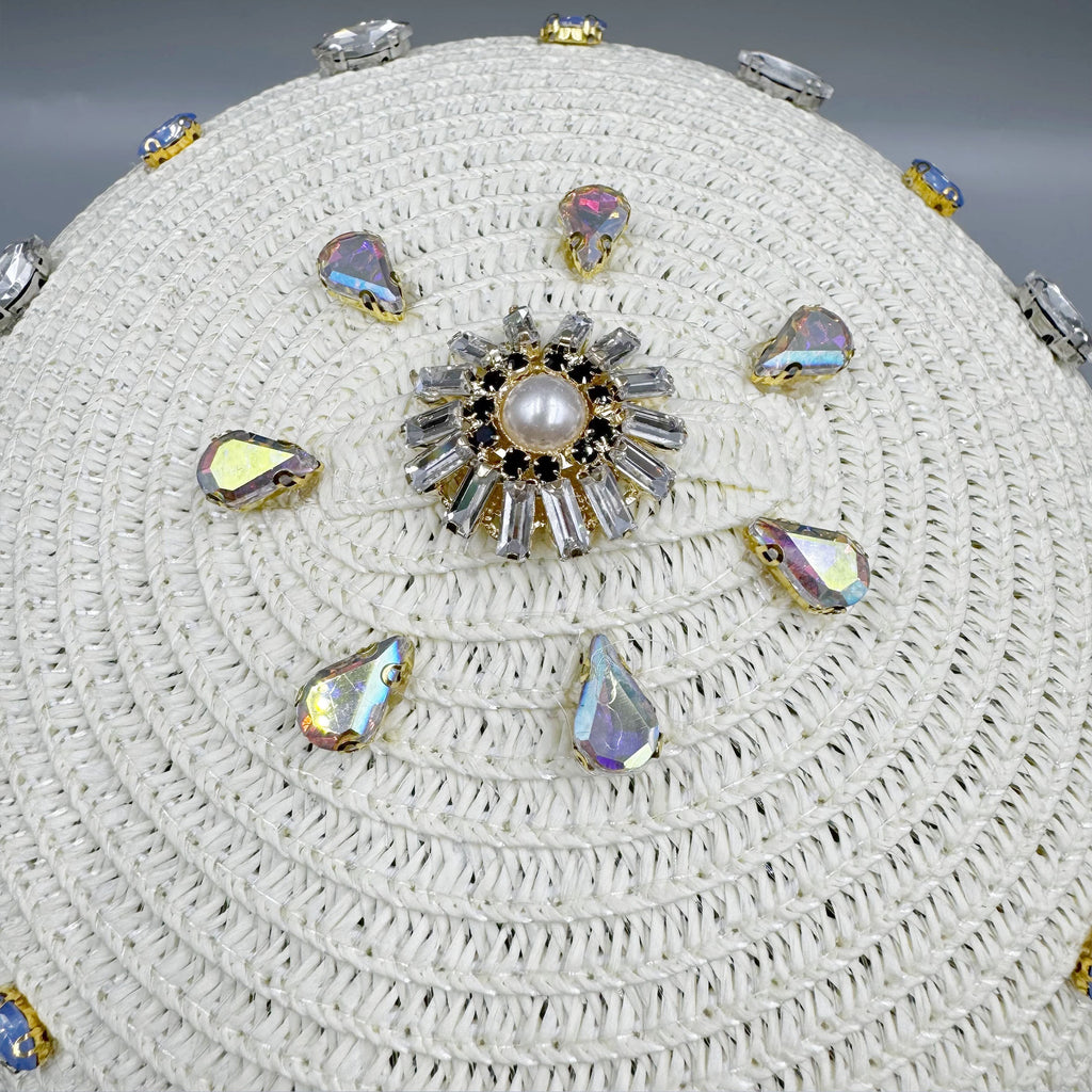 Geometry Rhinestone Straw Fedora Hat C0800