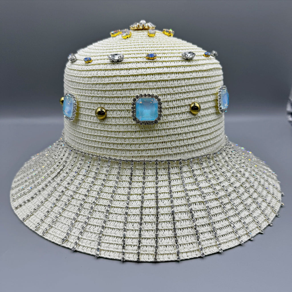 Geometry Rhinestone Straw Fedora Hat C0800