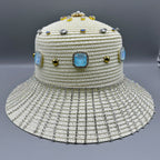 Geometry Rhinestone Straw Fedora Hat C0800