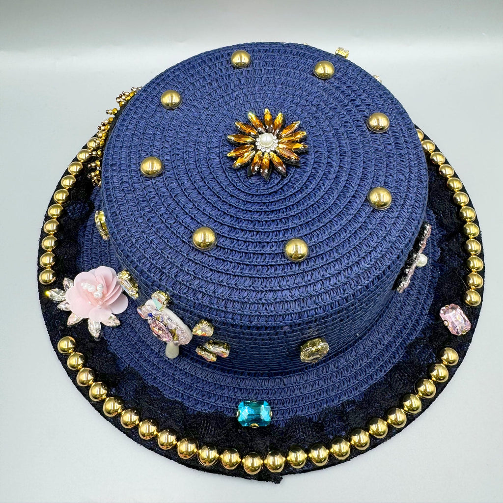 Handmade Floral Evil Eye Rhinestone Fedoras Hat C0808