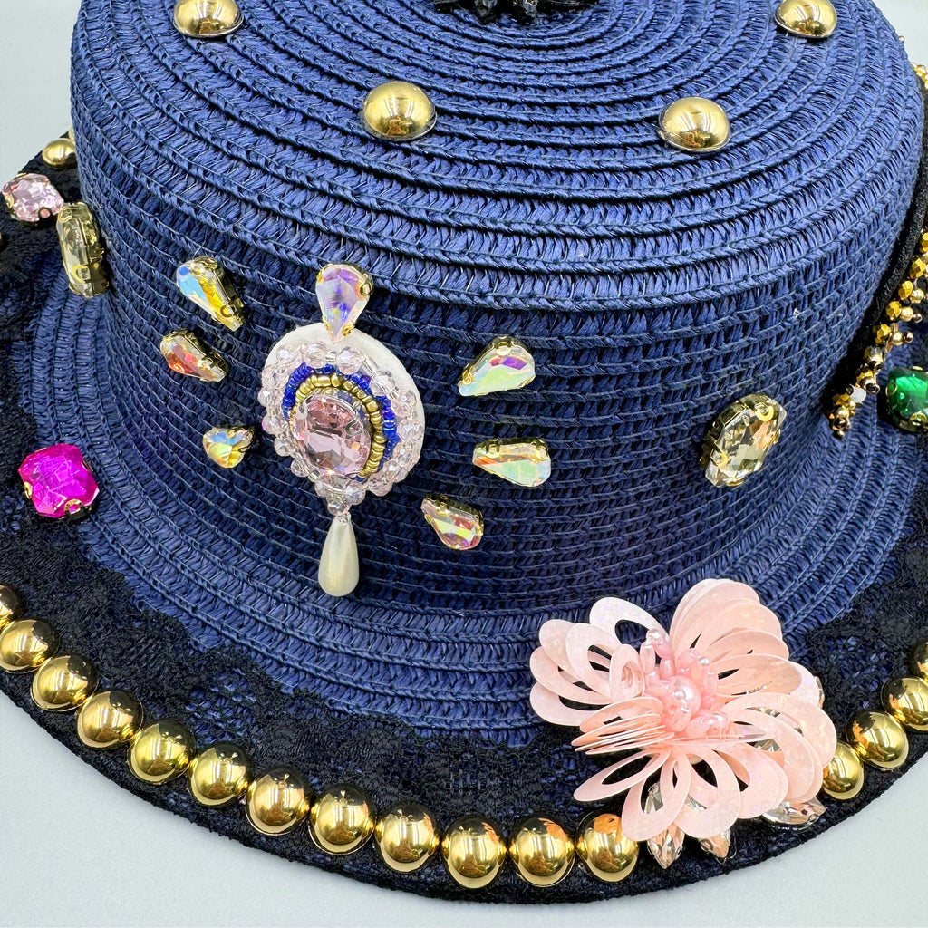 Handmade Floral Evil Eye Rhinestone Fedoras Hat C0808