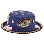 Handmade Floral Evil Eye Rhinestone Fedoras Hat C0808