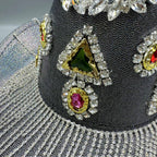 Geometric Rhinestone Tassel Fedora Hat C0809