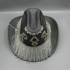 Geometric Rhinestone Tassel Fedora Hat C0809