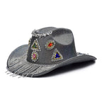 Geometric Rhinestone Tassel Fedora Hat C0809