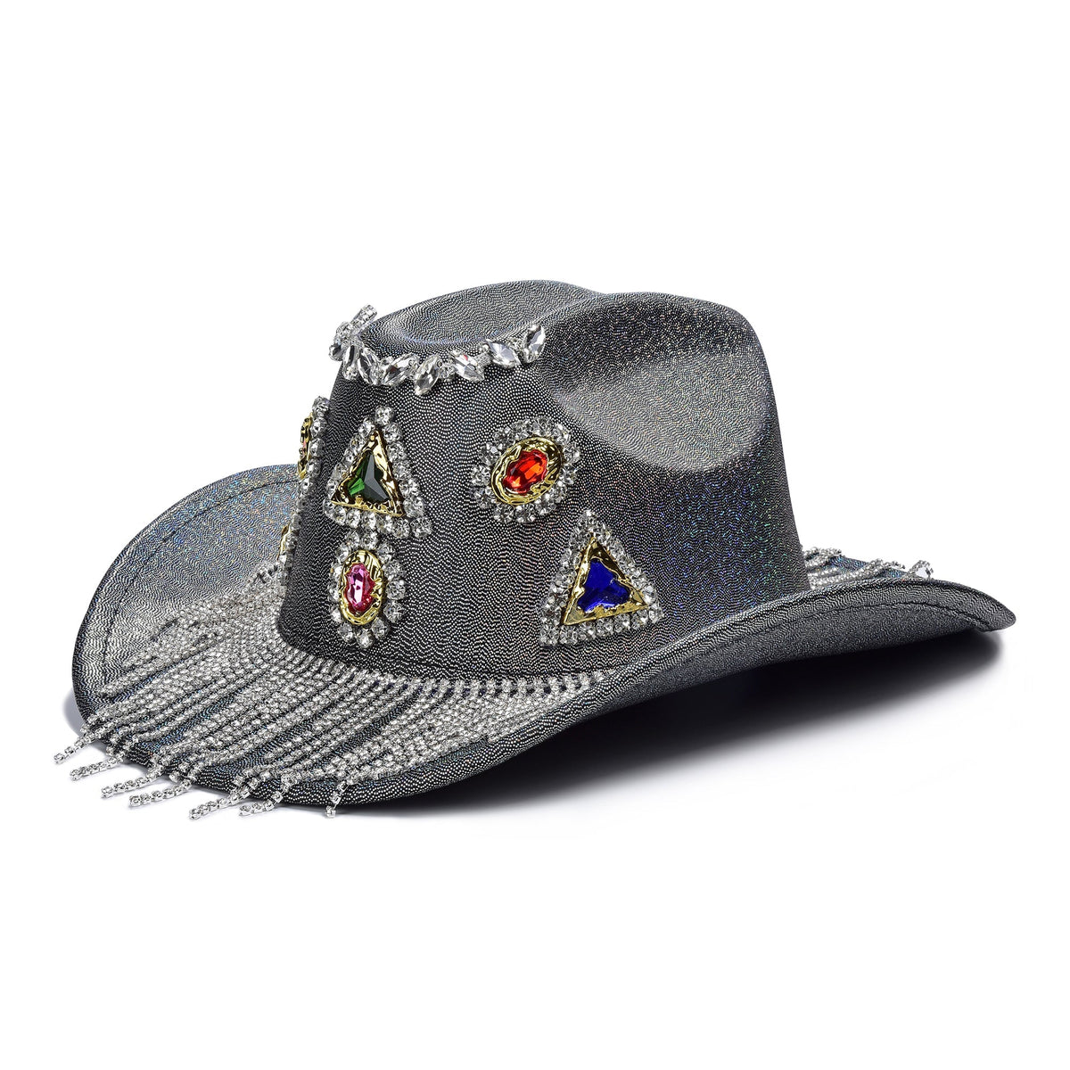 Geometric Rhinestone Tassel Fedora Hat C0809