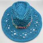 Embroidered Floral Hollow Straw Western Cowboy Hat C0824