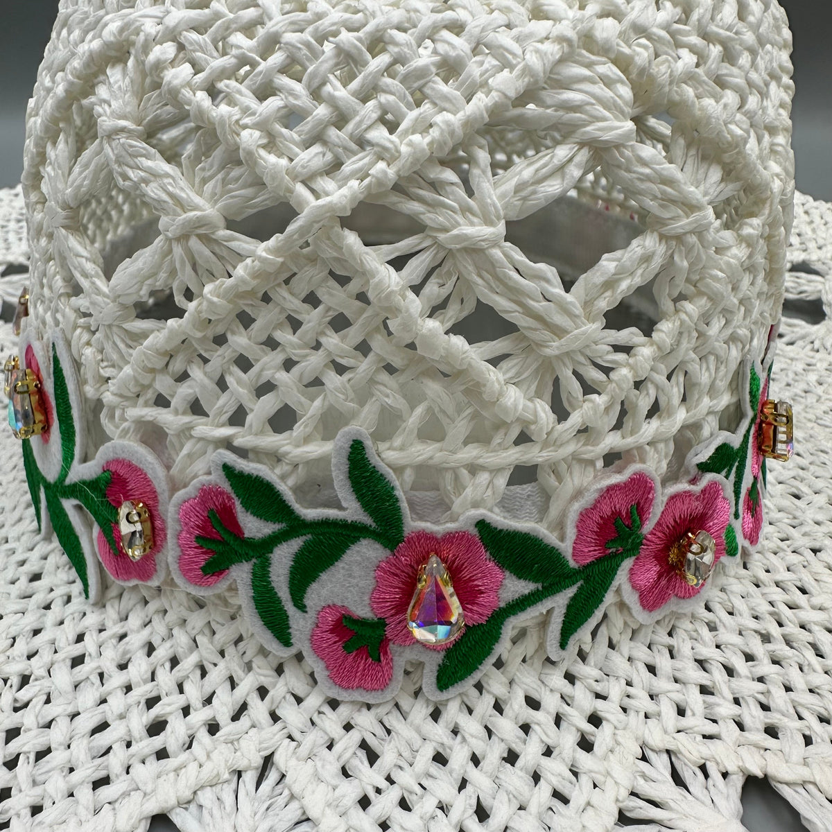Embroidered Floral Hollow Straw Western Cowboy Hat C0824