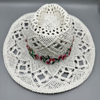 Embroidered Floral Hollow Straw Western Cowboy Hat C0824