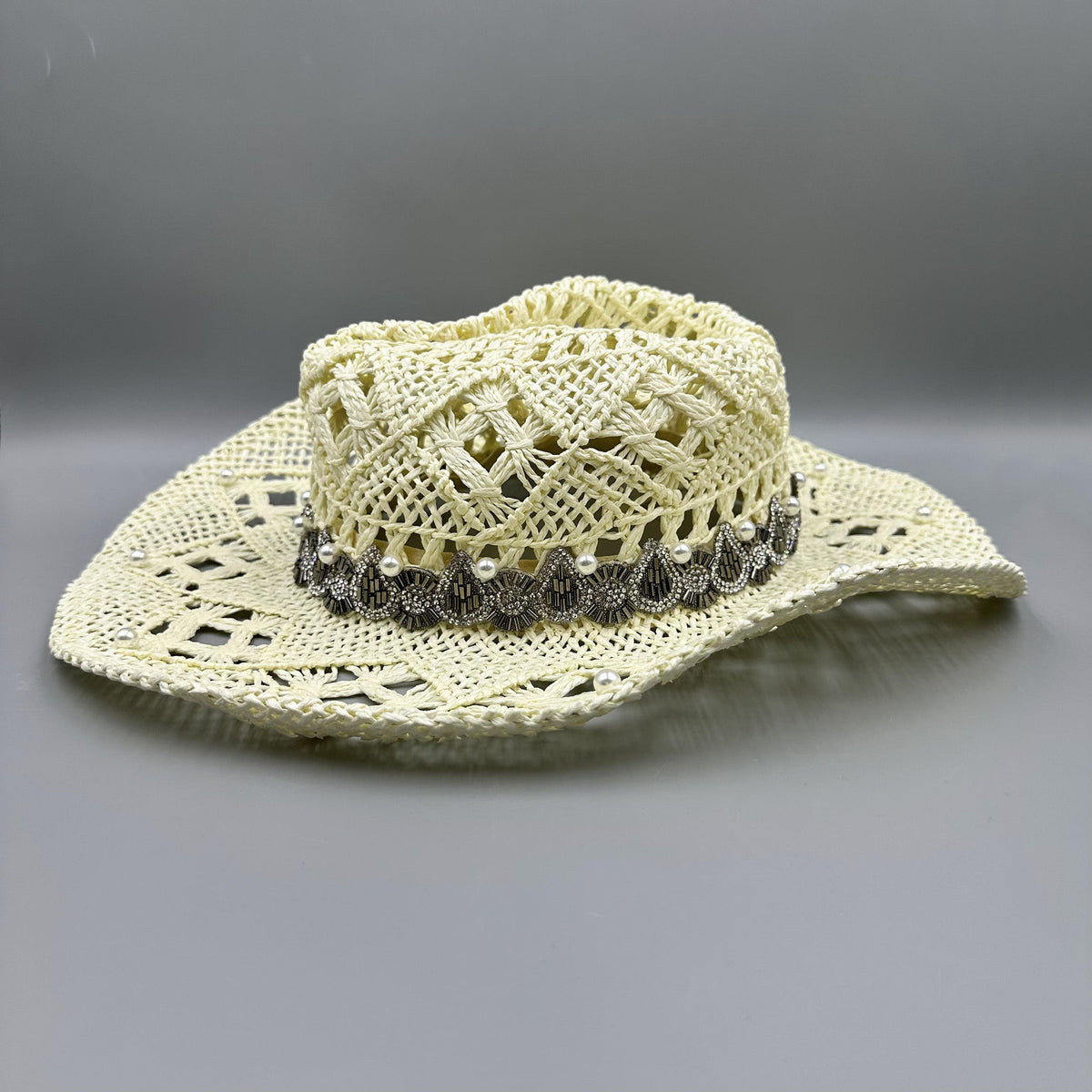 Hollow Beaded Pearl Straw  Western Cowboy Hat C0834