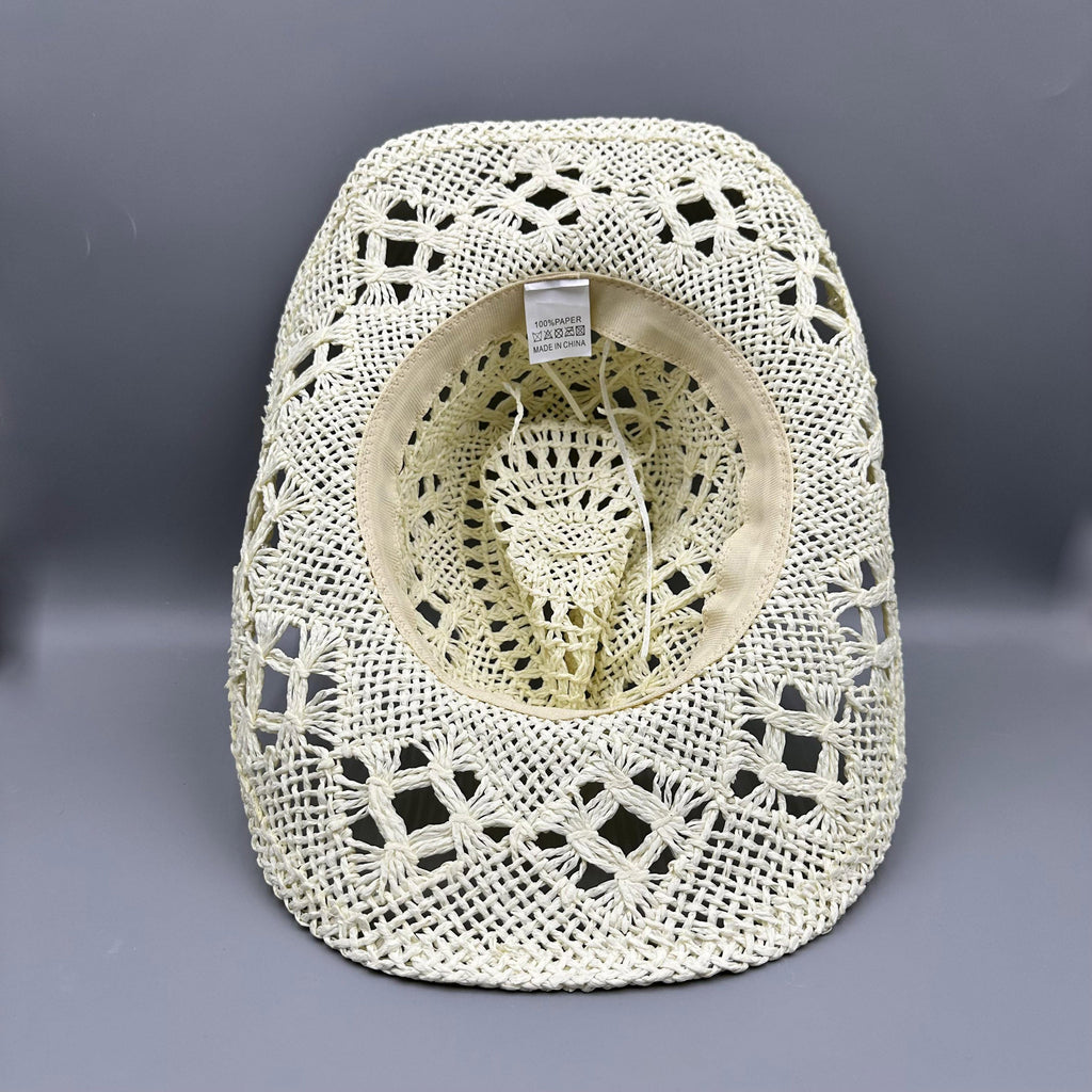Hollow Beaded Pearl Straw  Western Cowboy Hat C0834