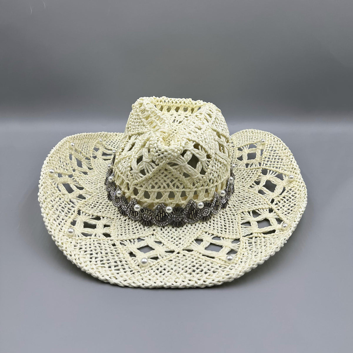 Hollow Beaded Pearl Straw  Western Cowboy Hat C0834
