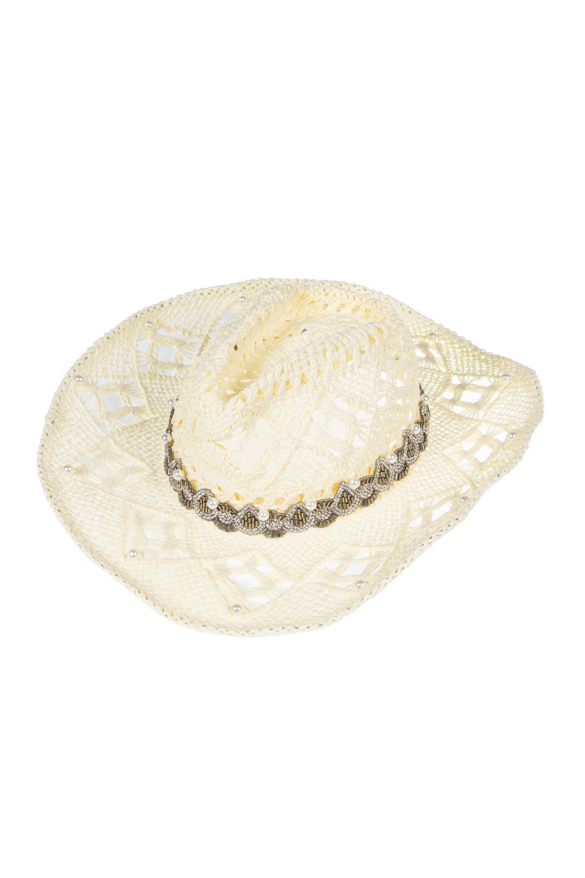 Hollow Beaded Pearl Straw  Western Cowboy Hat C0834