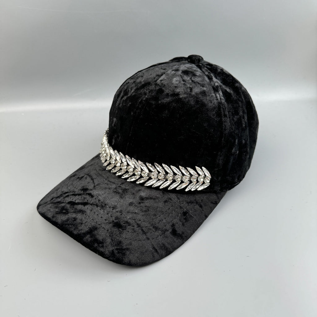 Velvet Fabric Geometry Rhinestone Chains Cap Hat C0847