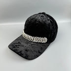 Velvet Fabric Geometry Rhinestone Chains Cap Hat C0847