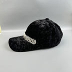 Velvet Fabric Geometry Rhinestone Chains Cap Hat C0847