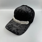 Velvet Fabric Geometry Rhinestone Chains Cap Hat C0847
