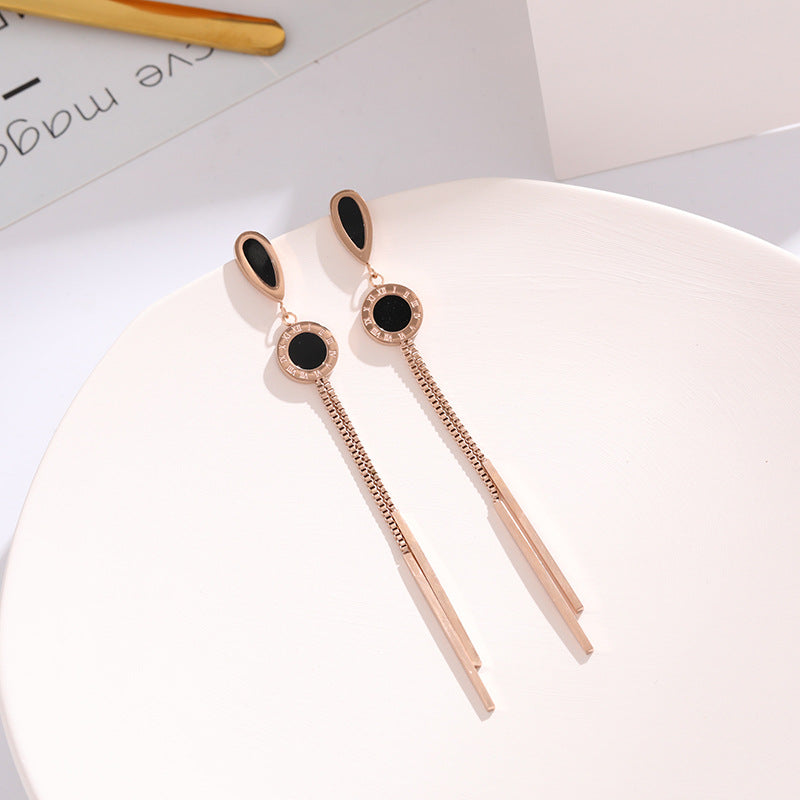Roman Numerals Stainless Steel Tassel Earrings E4803