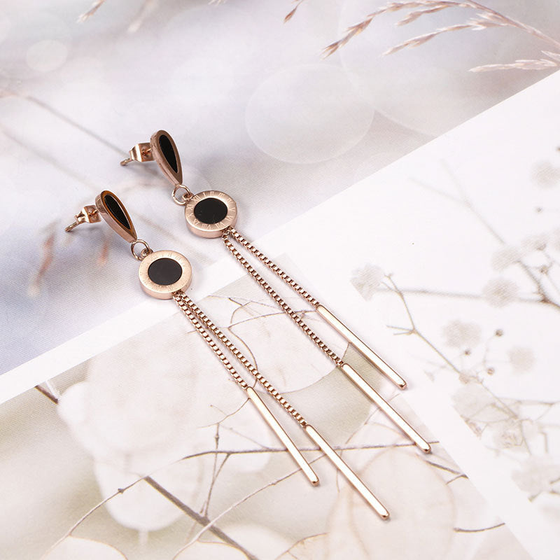 Roman Numerals Stainless Steel Tassel Earrings E4803