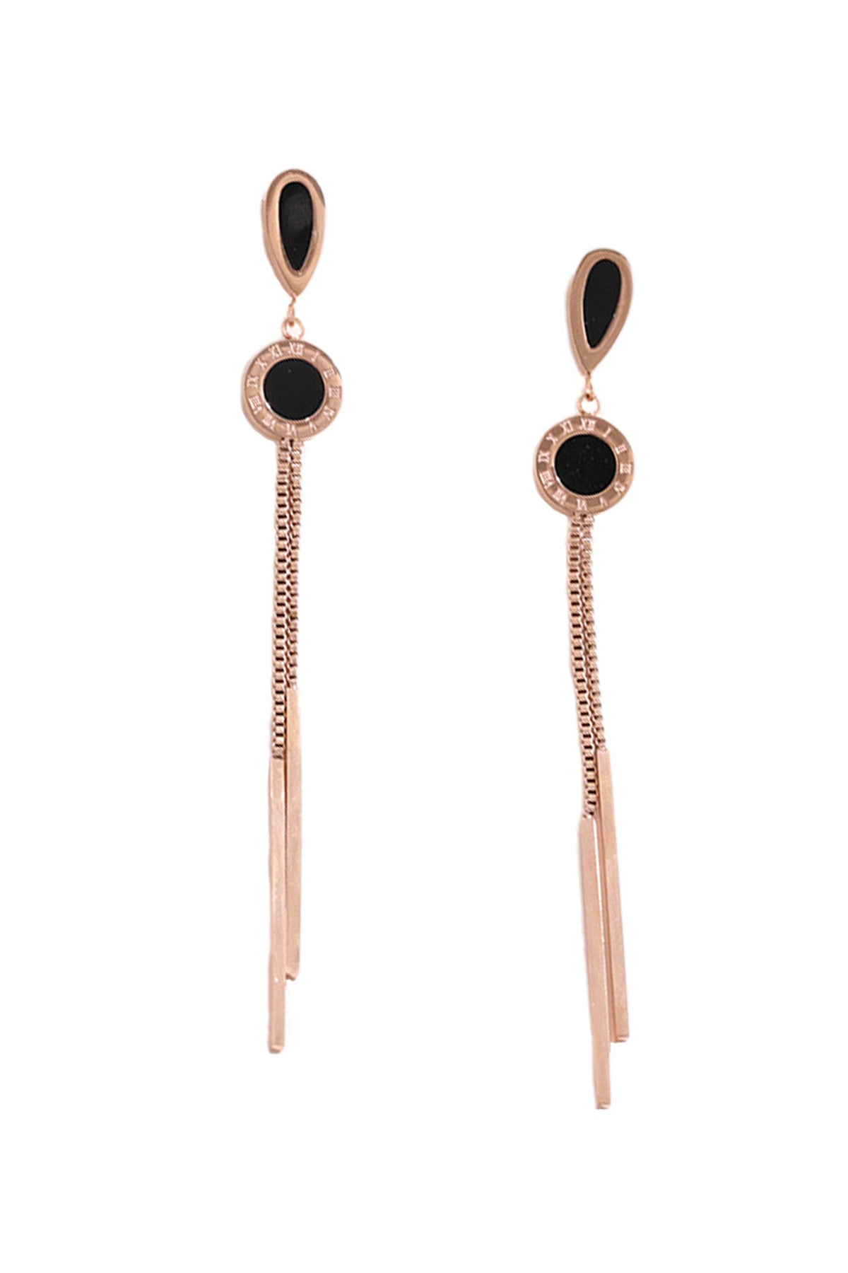 Roman Numerals Stainless Steel Tassel Earrings E4803