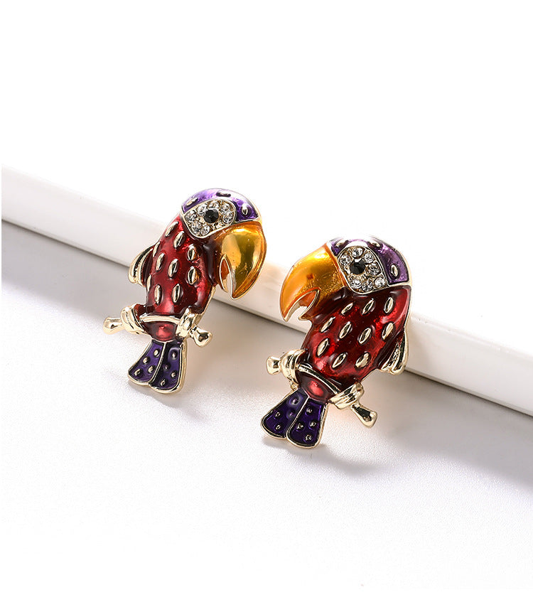 Parrot Rhinestone Stud Earrings E4856