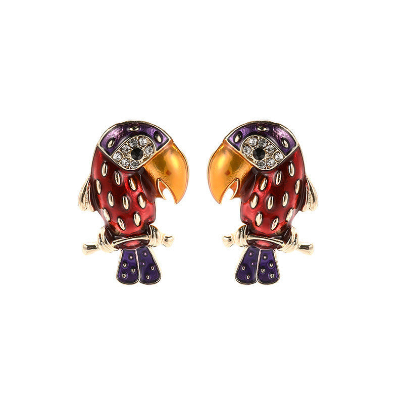 Parrot Rhinestone Stud Earrings E4856