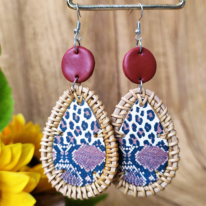 Teardrop Rattan Animal Printed Earrings E4900
