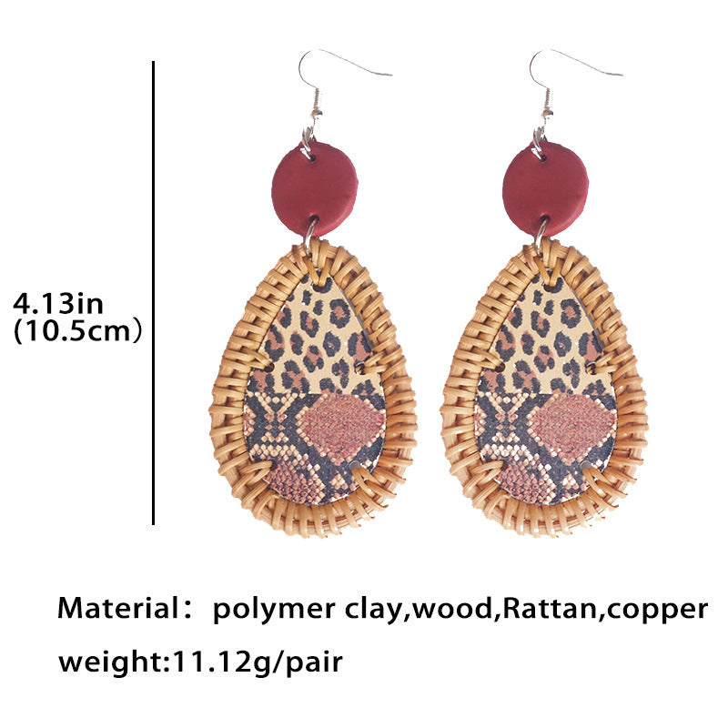 Teardrop Rattan Animal Printed Earrings E4900