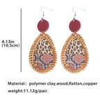 Teardrop Rattan Animal Printed Earrings E4900