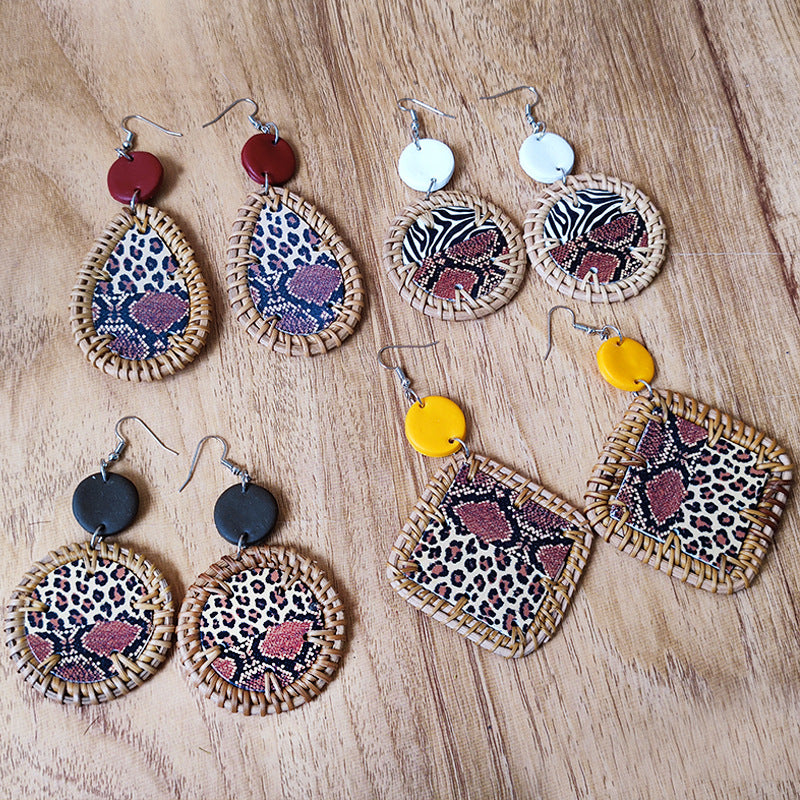 Teardrop Rattan Animal Printed Earrings E4900