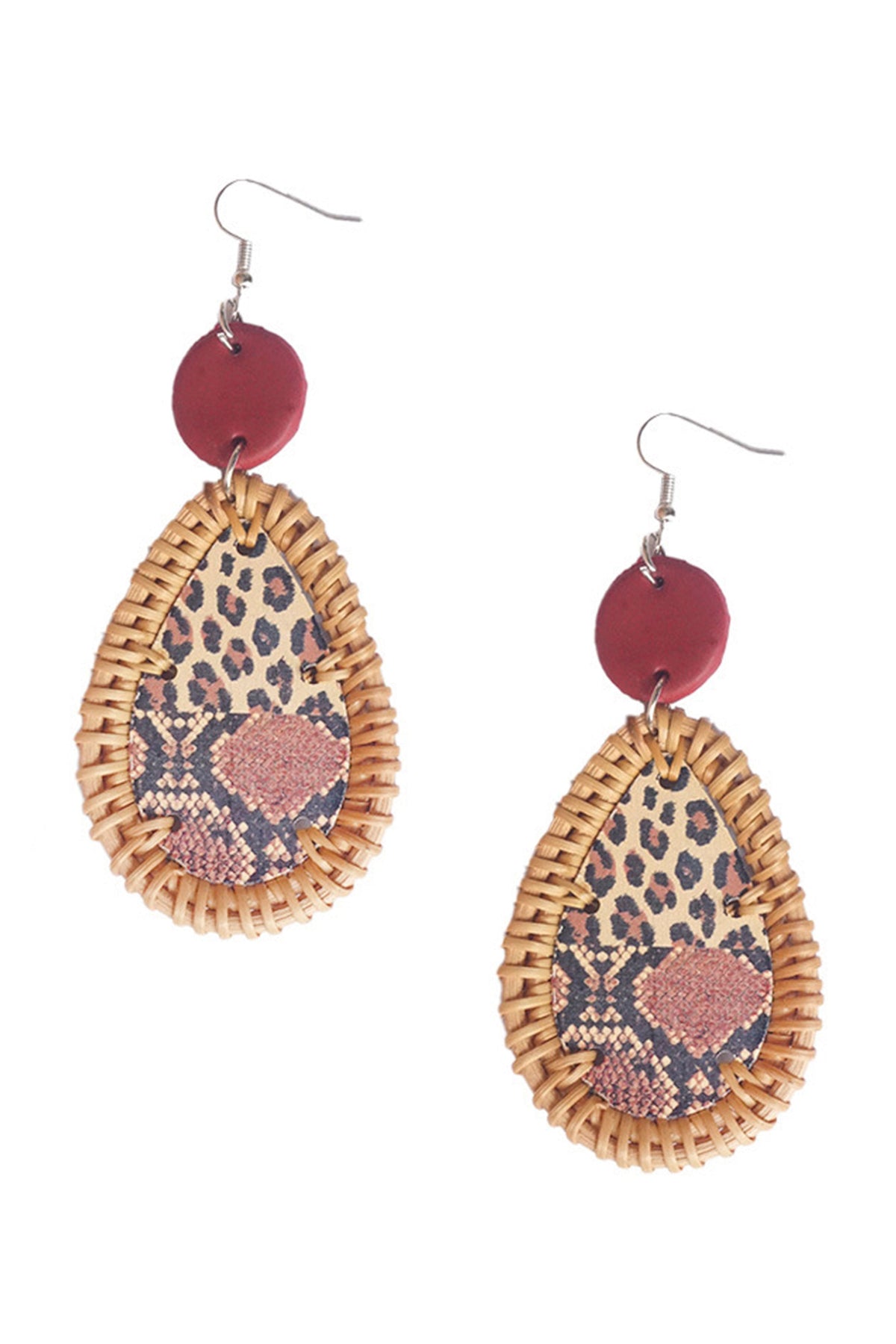 Teardrop Rattan Animal Printed Earrings E4900