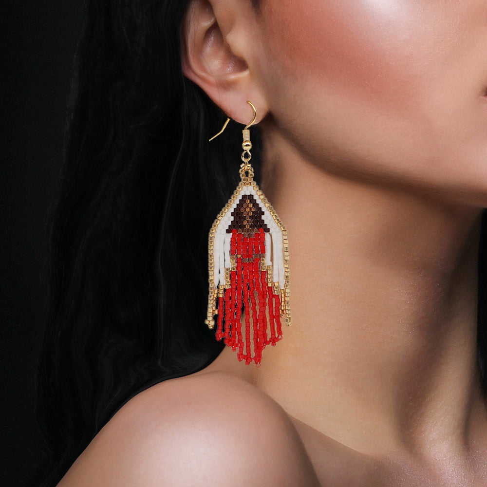 Virgin Mary Seed Bead Tassel Earrings E4925