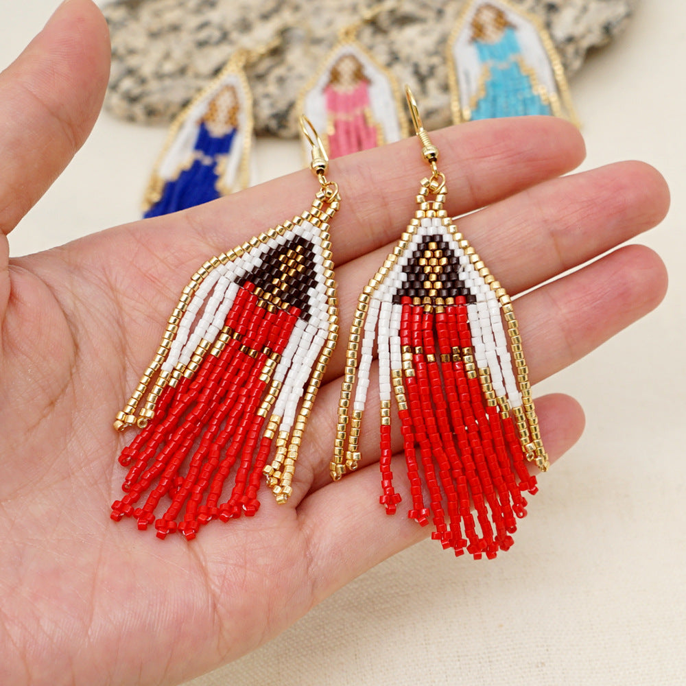 Virgin Mary Seed Bead Tassel Earrings E4925