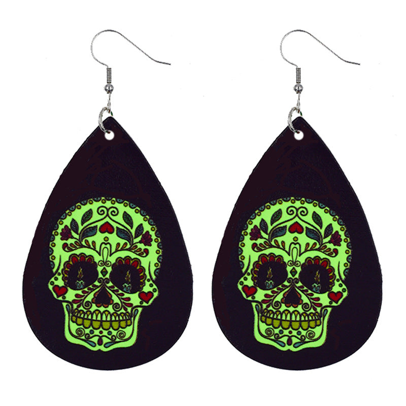 Skull Teardrop Leather Earrings E4926