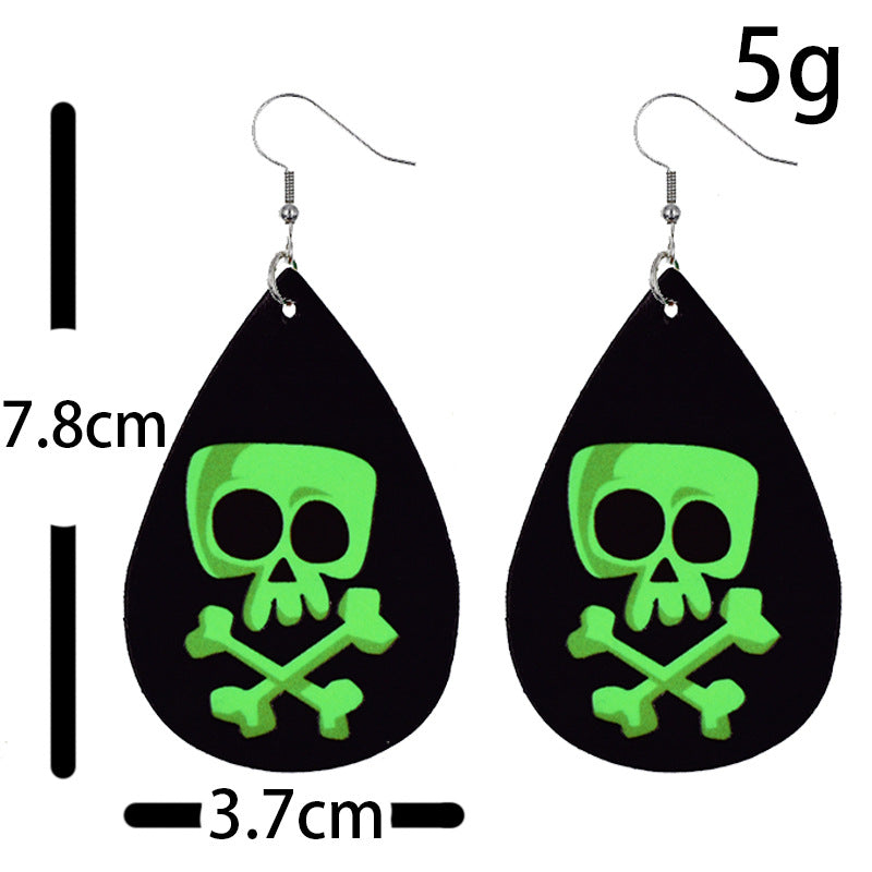 Skull Teardrop Leather Earrings E4926
