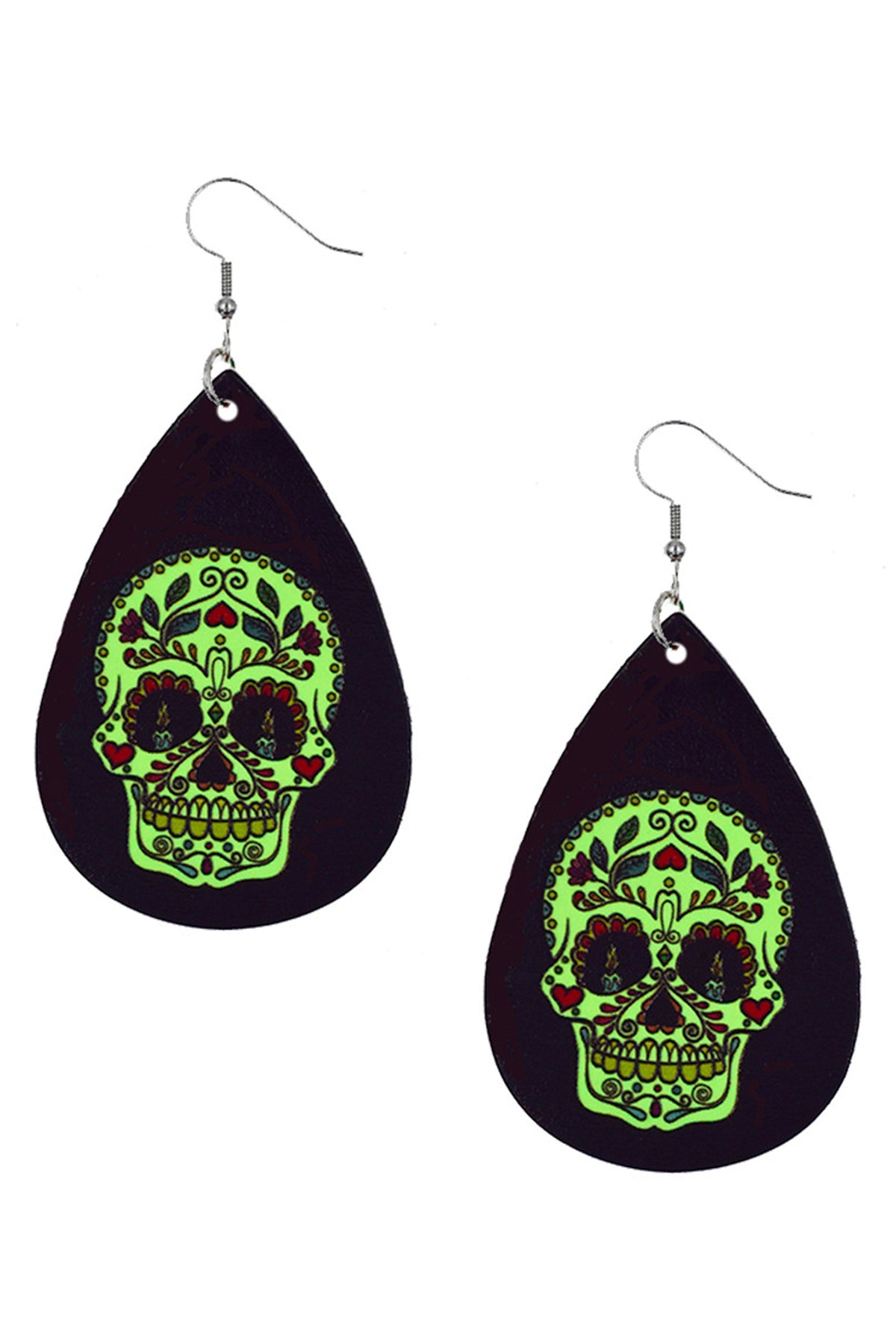 Skull Teardrop Leather Earrings E4926