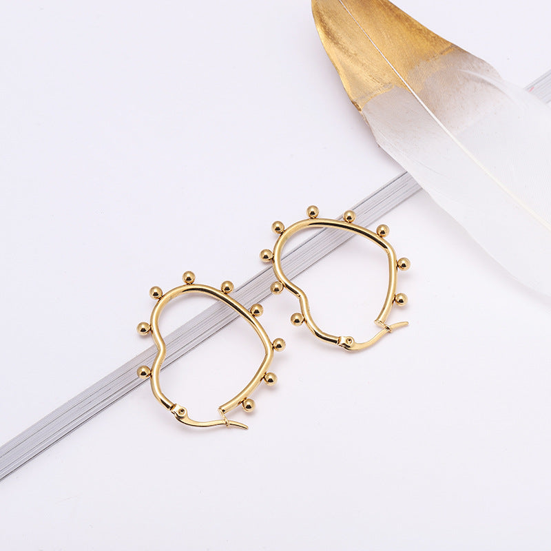 Heart Bead Stainless Steel Hoop Earrings E4942