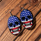 American Flag Skull Leather Earrings E4946