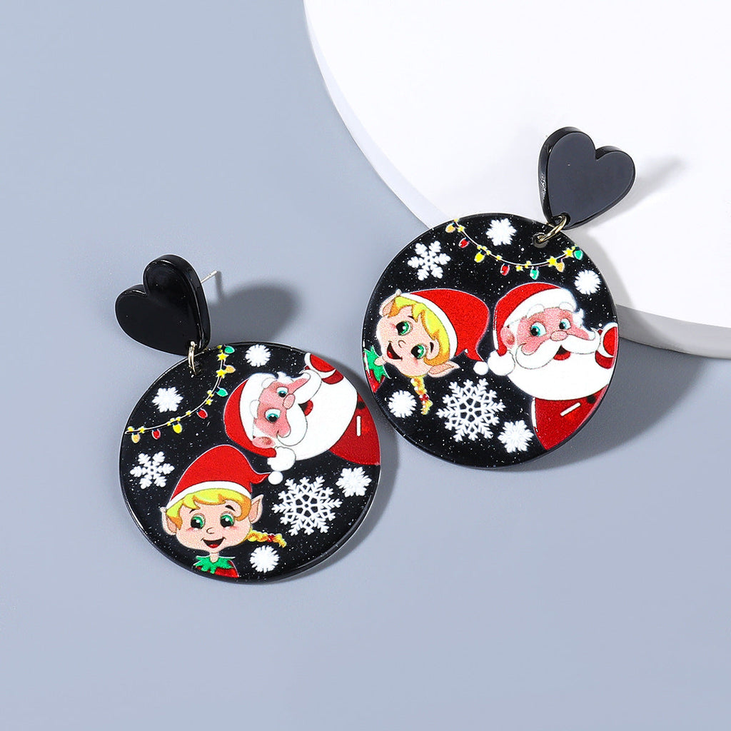 Christmas Santa Claus Circle Acrylic Earrings E4951