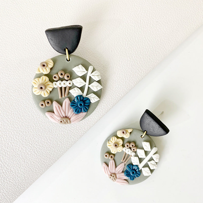 Floral Polymer Clay Circle Earrings E4981