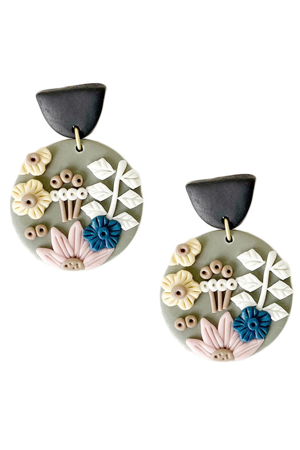 Floral Polymer Clay Circle Earrings E4981