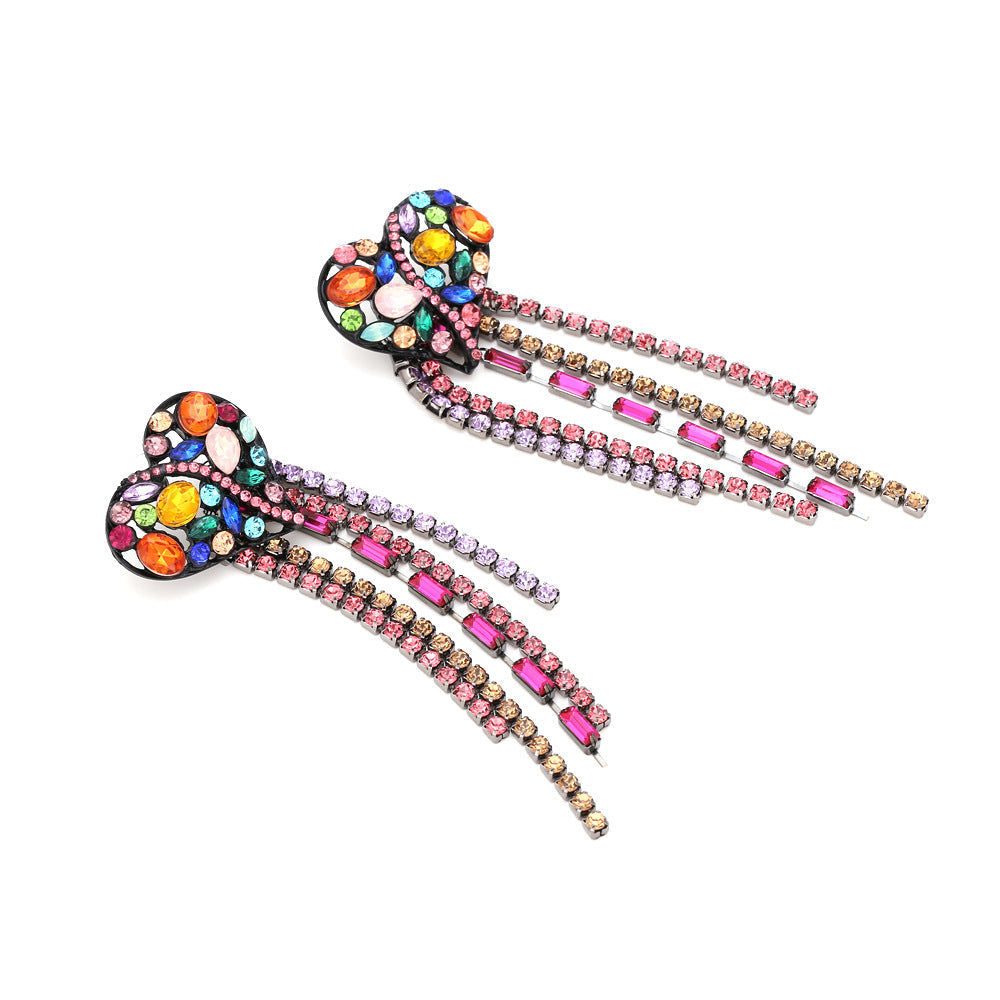 Heart Tassel Rhinestone Earrings E4983
