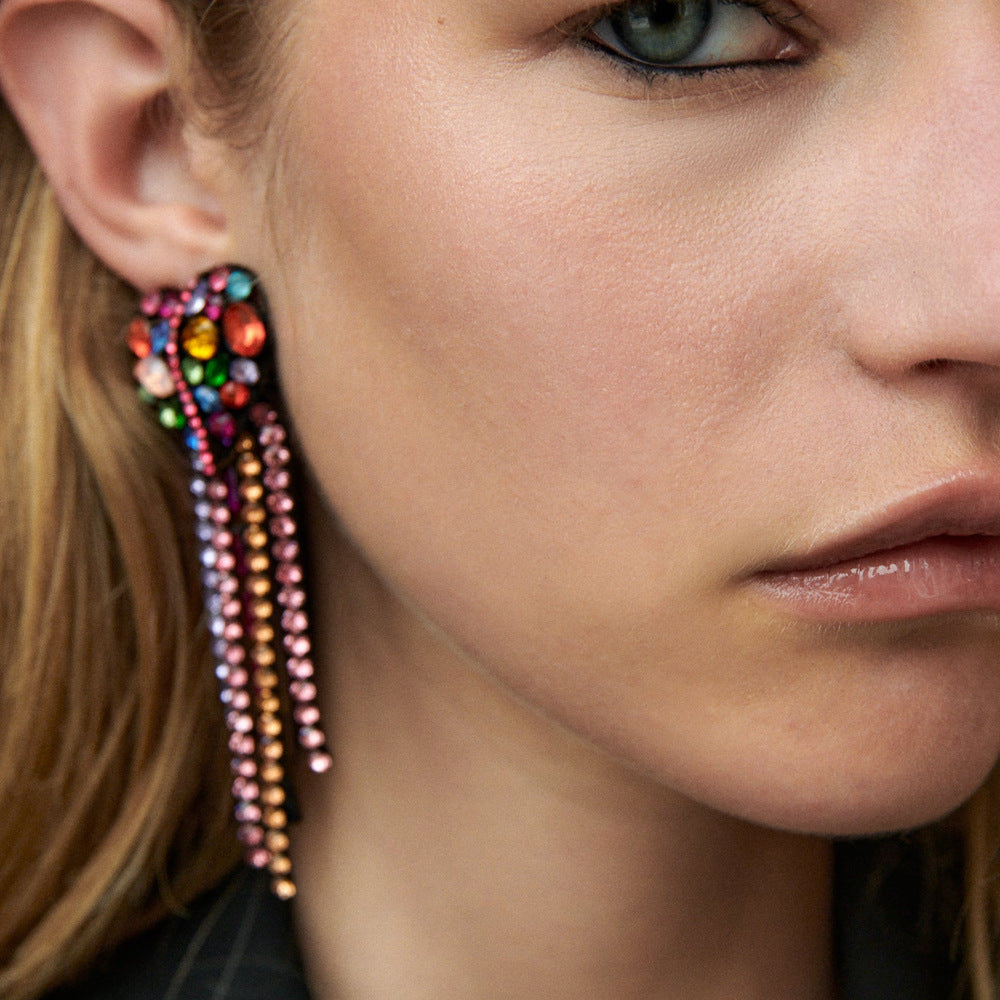 Heart Tassel Rhinestone Earrings E4983